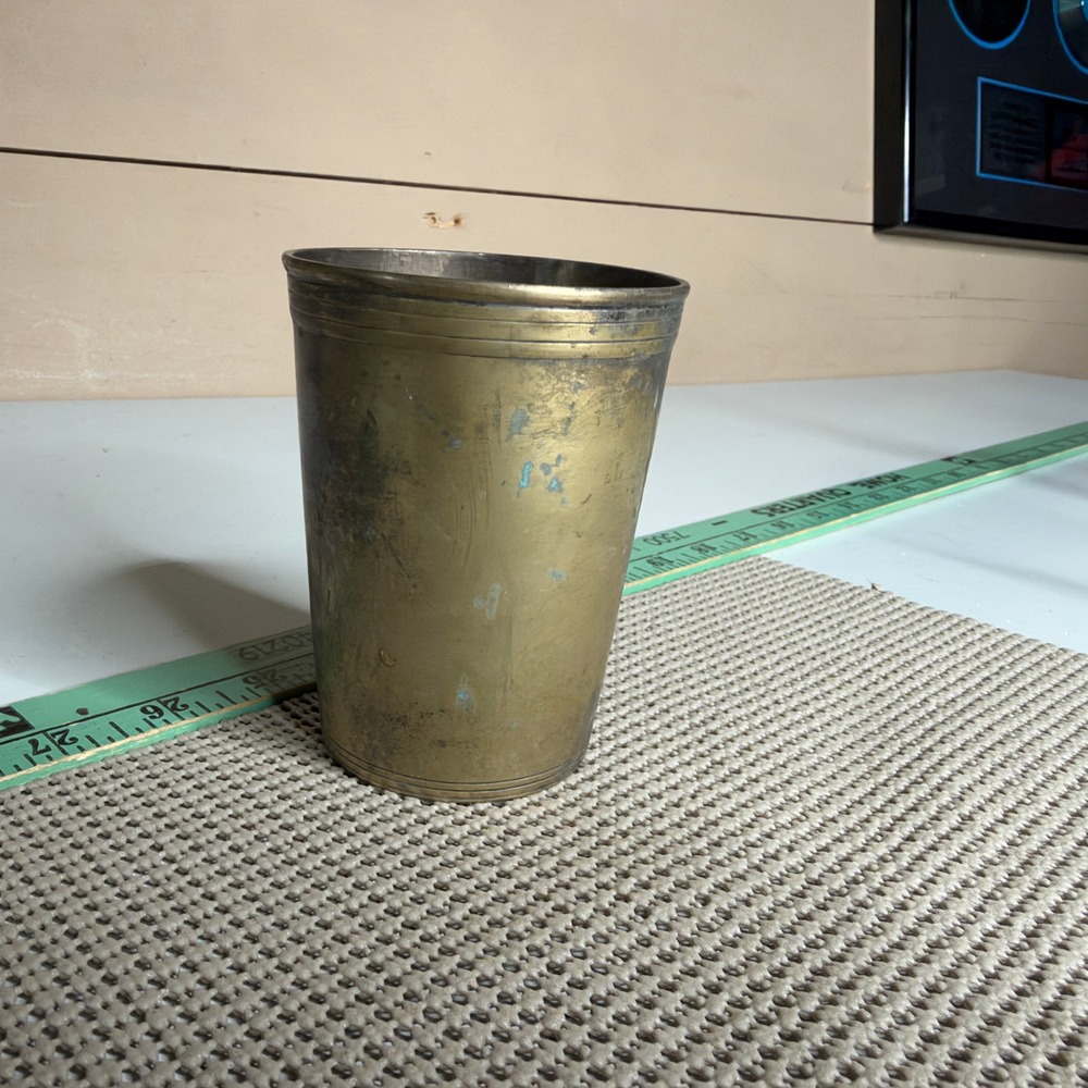 Vintage Eales 1779 EPNS Silver Plated Brass Tumbler Cup India Patina 4.5in